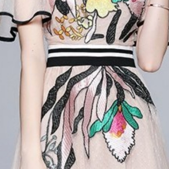 Upustyle Gardenia Embroidered Short Sleeve Midi Leght Dress - Picture 4 of 17